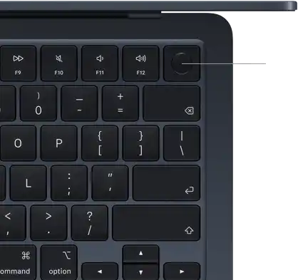 MacBook Air Tastatur, Bereich oben rechts, zeigt die Position der Touch ID Taste