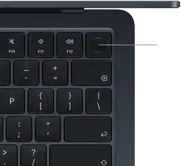 MacBook Air Tastatur, Bereich oben rechts, zeigt die Position der Touch ID Taste