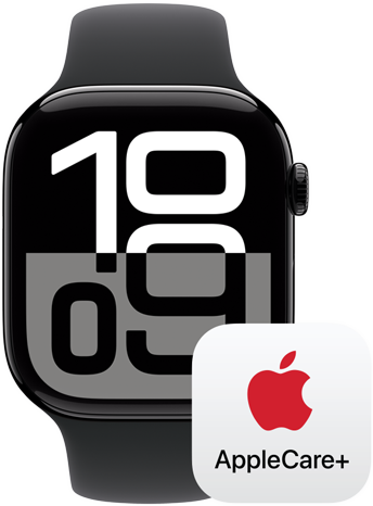 Apple Watch Series 10 neben einem AppleCare+ Logo, das für den AppleCare+ Schutz steht.