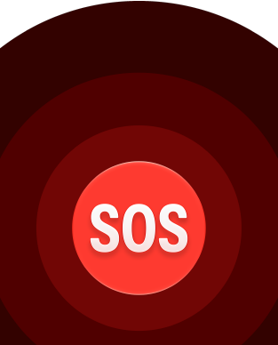 Notruf SOS Symbol, eingelassene rote Kreise mit einem weißen SOS in der Mitte