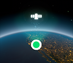 Eine Weltkugel mit einem Satelliten Symbol darüber zeigt den aktuellen Standort